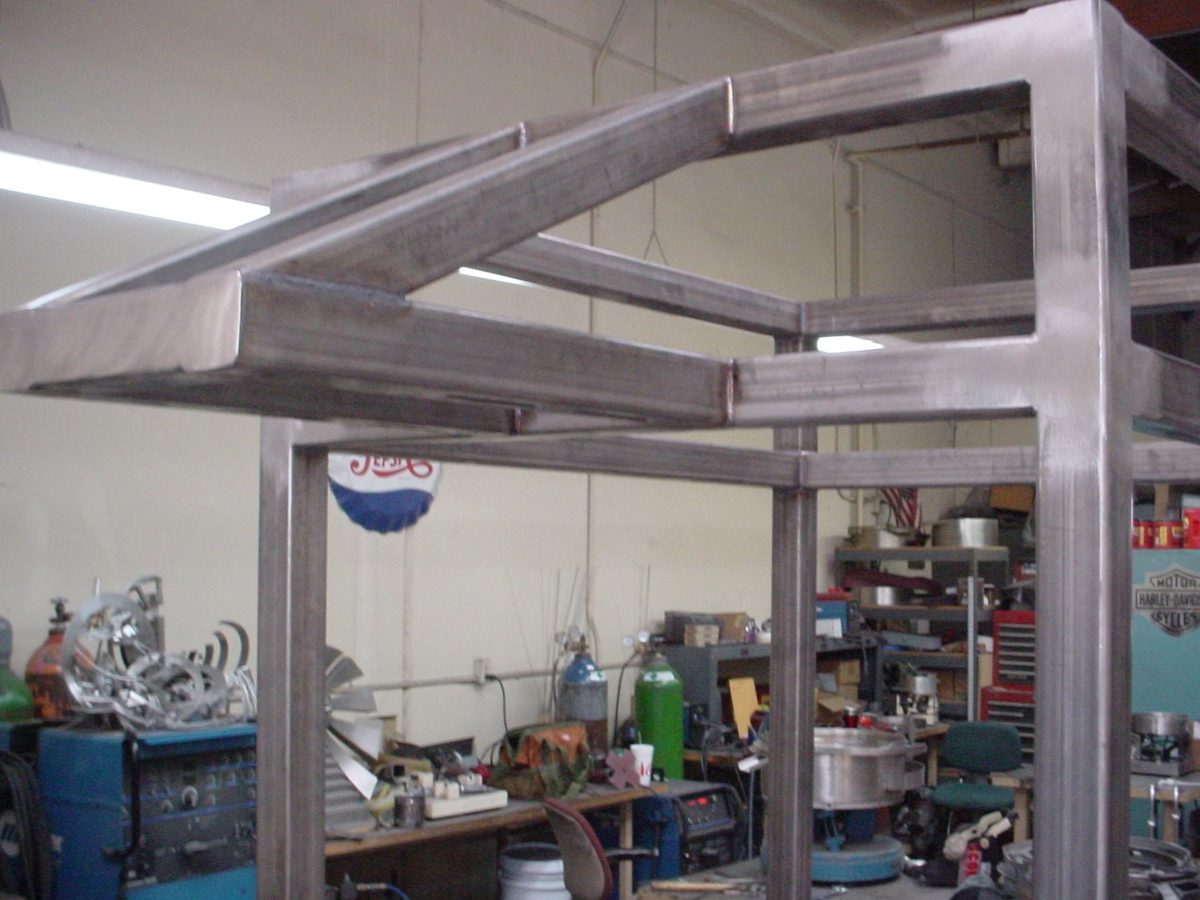 Welded stainless frame on the shop floor